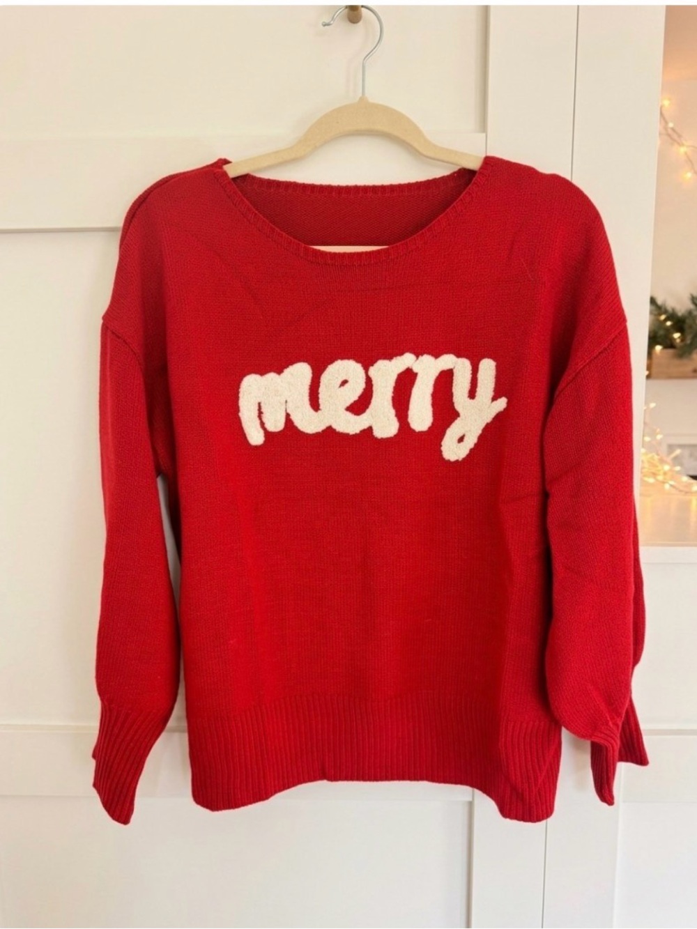 Women's Red 'Merry' Crewneck Holiday Sweater